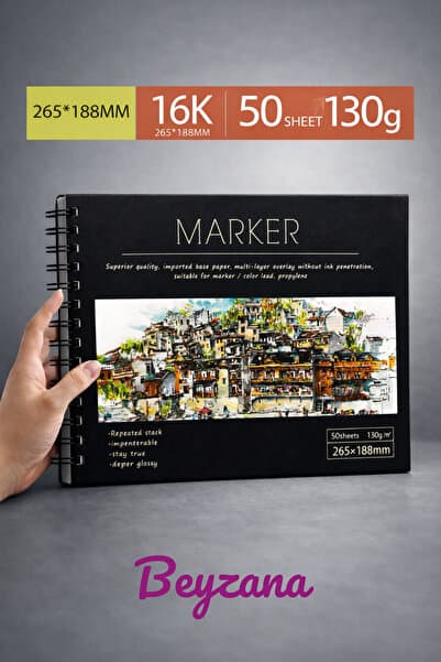 BEYZANA Marker Kalem Boyama Defteri Prime 16k Alt Tarafa Geçirmez Pad