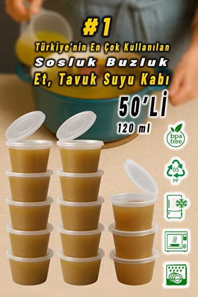 Ezupack 50 Adet Sızdırmaz 120 ml Mini Saklama Kabı Sosluk Buzluk Kabı, Et Suyu, Kemik Suyu, Sos Kabı Mutfak