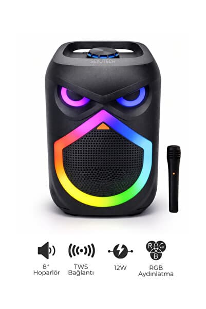 SEYUTECH Bluetooth Hoparlör RGB Led Işıklı Karaoke Mikrofon Hediyeli Taşınabilir Parti Speaker