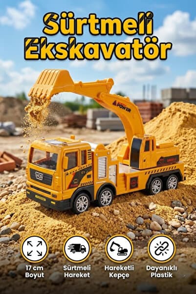 craftivio Oyuncak Sarı Kepçe Ekskavatör - Sürtmeli Hareketli İnşaat Kamyonu İş Makinesi (17 cm)
