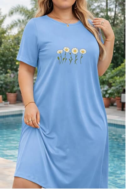 PENTHİLUS Büyük Beden Kadın Kısa Kollu Bisiklet Yaka T-shirt Elbise Gecelik