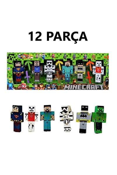 Retoys Minecraft 12'li Süper Kahramanlar Süperman Batman Figürler Aksesuarlı Sök Tak Lego