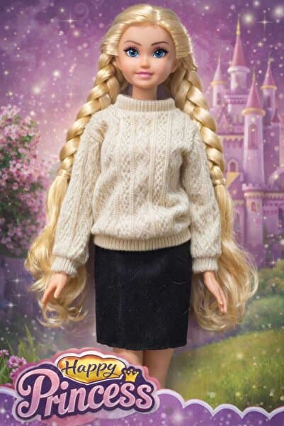 Fidan oyuncak Happy Princess Oyuncak Bebek – 30 cm Örgülü Saçlı, Şık Kazak ve Parlak Etek Kombinli