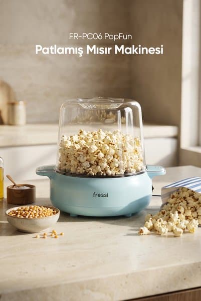 Fressi Mısır Patlatma Makinesi | Otomatik Karıştırma | Kapak&Kase | FR-PC06 PopFun 500W Mavi
