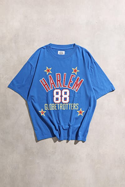 Overdrive Harlem Globetrotters 88 NBA Oversize Mavi Baskebol Kısa Kol Tshirt