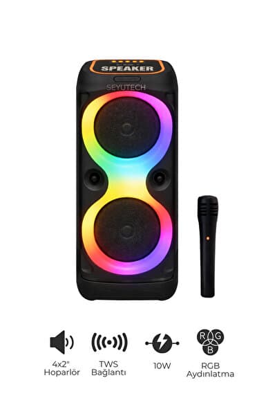 SEYUTECH Bluetooth Hoparlör RGB Led Işıklı Karaoke Mikrofon Hediyeli Taşınabilir Parti Speaker
