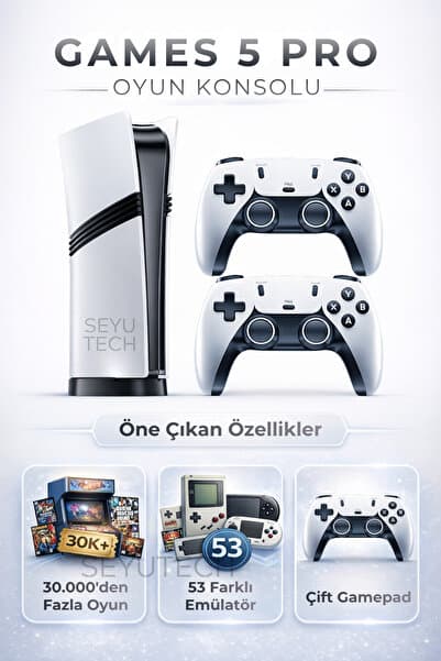 SEYUTECH Games 5 Pro Kablosuz Çift Kol Oyun Konsolu Uyumlu 4k-hdmı 53 Emulatör 30000 Oyunlu 2.4g Gaming Atari