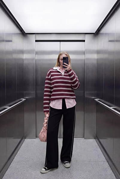 Defacto %100 Pamuk Loose Fıt Çizgili Sweatshirt G9467AX26SP
