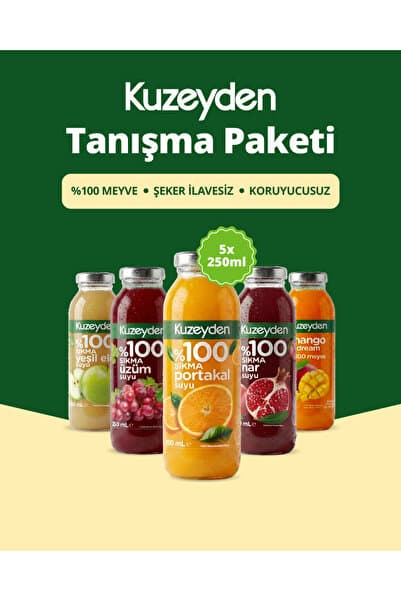 KUZEYDEN Meyve Suyu Tanışma Paketi | 5x250ml | İlave şeker, katkı ve koruyucu madde içermez | 5 Farklı Lezzet