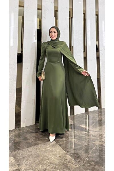 modadeywearst Pelerinli Saten Tesettür Abiye