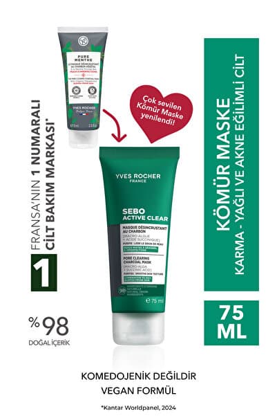 Arındırıcı Siyah Nokta Karşıtı Kömür Maske-Süksinik Asit-Sebo Active Clear Botanik Kompleks-75ml