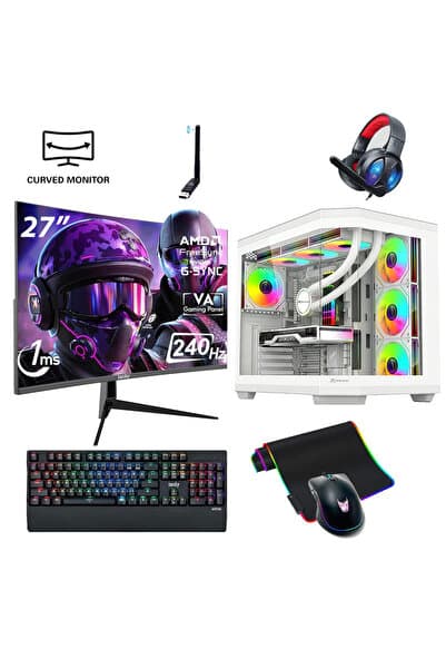 IZOLY T52-Y White Ryzen 7 5700X 32GB 1TB M.2 NVME RTX 5060 8GB Sıvı Soğutma 27" 240HZ Oyuncu Bilgisayarı