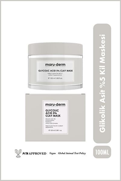 Maru.Derm Glikolik Asit %5 Gözenek Arındırıcı ve Cilt Tonu Eşitleyici Kil Maskesi 100 ML | Vegan