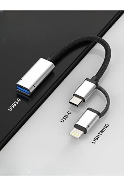 Deppo Trend iPhone X/11/12/13/14/15/16 Plus/17 Air/17 Pro Max/18 Duo Uyumlu Type-C/Lightning To USB Çevirici OTG/HUB