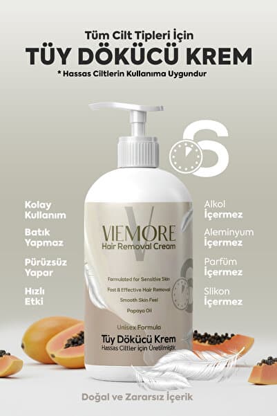 Viemore Tüy Dökücü Krem Papaya Yağı Özlü – Tüy Görümünü Azaltıcı & Yoğun Nemlendirici, 200 ml - Erkek, Kadın