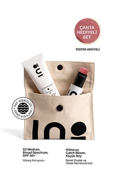 Hibiscus Stick Ruj & Allık 4,5Gr + Nemlendirici Güneş Kremi SPF +50 02 Medium + Makyaj Çantası