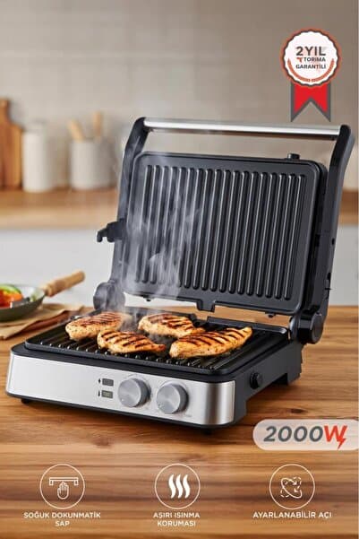 Torima Tost Makinesi 2000W Paslanmaz Çelik Çıkarılabilir Plakalı Izgara Makinesi TG PRO300 Siyah Gümüş