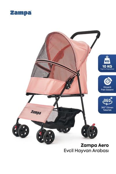 Zampa Aero Kedi & Köpek Arabası Pembe 42×69×96 cm | Ultra Hafif ve Konforlu Taşıma Çözümü