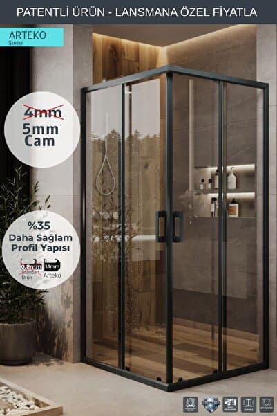 Arteko Duşakabin Kare - Antrasit Profil - Şeffaf 5mm Temperli Cam