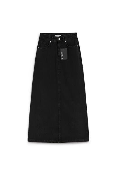 praye Uzun Çan Denim Etek Antrasit