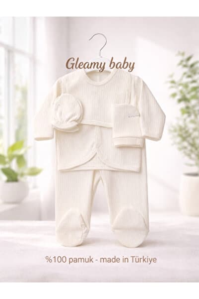 Gleamy Baby %100 Pamuk 5’li Yenidoğan Hastane Çıkışı Seti Yenidoğan– Çıtçıtlı, Yumuşak Kumaş