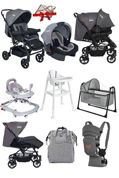 Calvin Baby 9 Parça Bebek Çeyiz Seti Bebek Arabası Puset Beşik Yürüteç Mama Sandalyesi Kanguru Bebek Çantası