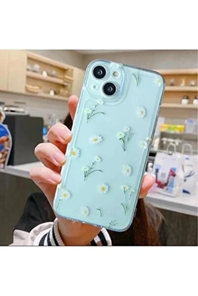 3GEN CASE İphone 15 Kılıf Minik Papatyalar Desenli Şeffaf Silikon Kılıf