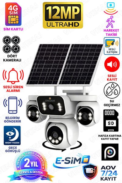 4 Kameralı Sim Kartlı Güneş Panelli Hareket Takipli Gece Görüşlü Güvenlik Kamerası