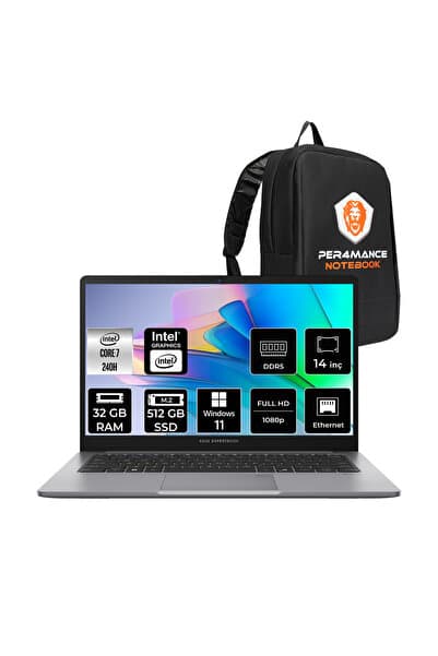 ASUS Expertbook P1 Core 7 240H 32GB RAM 512GB SSD 14" FHD Win11 Pro P1403C716512G0DP417 Notebook + Per4 Çanta