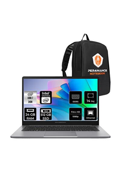 ASUS Expertbook P1 Core 7 240H 24GB RAM 512GB SSD 14" FHD FreeDOS P1403C716512G0DP312 Notebook + Per4 Çanta