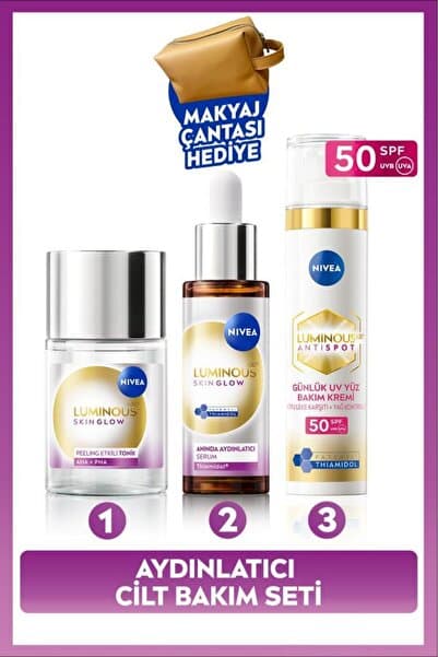 NIVEA SPF50 Luminous630 Leke Karşıtı Yüz Kremi 40ml, Aydınlatıcı Serum 30ml ve Tonik 100ml, Çanta Hediye