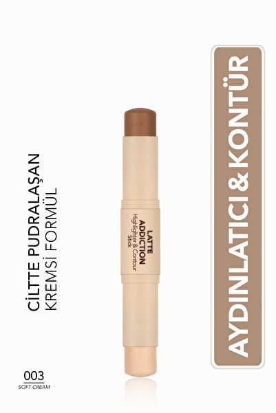 Flormar Latte Doğal Işıltılı Kremsi Yapılı Çift Taraflı Aydınlatıcı & Kontür Stick - 003 Soft Cream