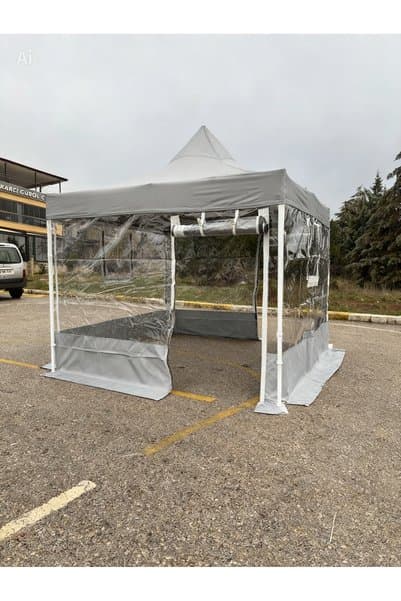 HİLAL ŞEMSİYE 3x3 gazebo kış bahçesi 2 kapılı gri renk