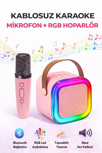 Omaze Mikrofonlu Karaoke Bluetooth Hoparlör Rgb Led Işıklı 5 Efektli Ses Bombası