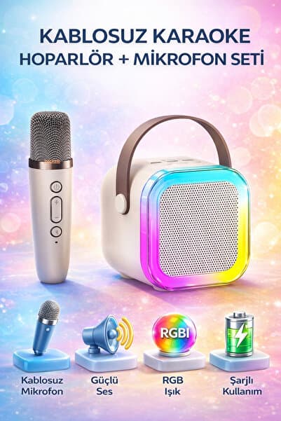 Omaze Mikrofonlu Karaoke Bluetooth Hoparlör Rgb Led Işıklı 5 Efektli Ses Bombası