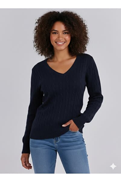 youknitwear you Riviera %100 Pamuk V Yaka Kadın Kazak