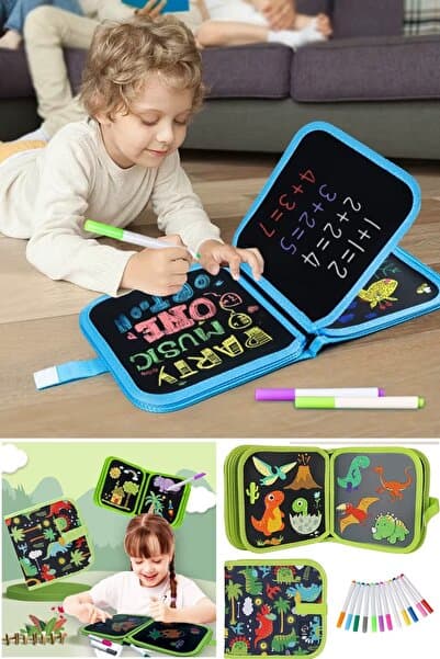 Çocuklar İçin Silinebilir Çizim Defteri 6 Adet Kalem Hediyeli - Bebekler İçin Aktivite Oyuncak Seti