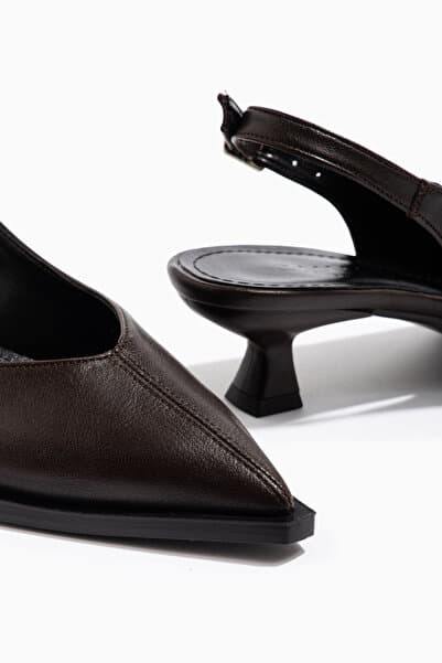 Kahverengi Klasik Kısa Topuklu Ayakkabı Kadın Mini Topuk