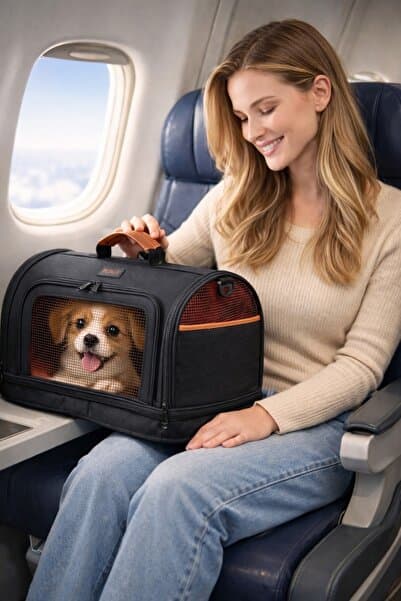 Petica AİRLİNE Premium Kedi Köpek Taşıma Çantası Siyah | Silinebilir