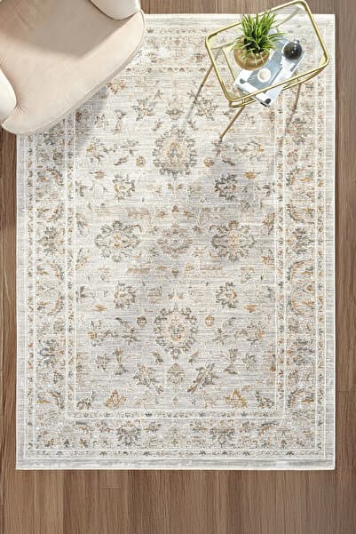 Eskitme Vintage Çiçekli Halı Bambu Polyester Oturma Odası Salon Mutfak Halısı 5