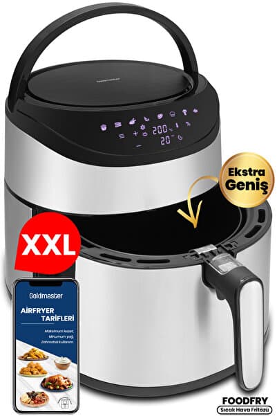 GoldMaster Foodfry İnox XXL Özel Tasarım Tutma Kolu Sessiz Fanlı Dokunmatik Airfryer Yağsız Sıcak Hava Fritözü