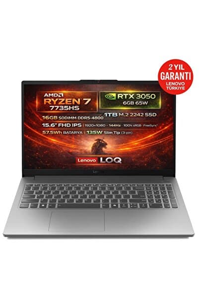 LENOVO LOQ 15ARP10E AMD Ryzen 7 7735HS 16GB 1TB SSD RTX 3050 6GB 15.6" FHD IPS 144Hz Freedos 83S00032TR