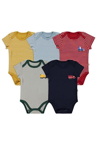 Civil Baby Araç Baskılı Çizgi Empirmeli 5 Li 0-36 Ay Çıtçıtlı Badi - Kırmızı 1-3 Ay