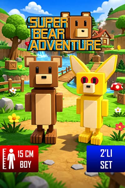 TrendTopic Super Bear Adventure 15 CM Ayı ve Tilki Figür Seti – Hareketli Eklemli 2’li Oyuncak