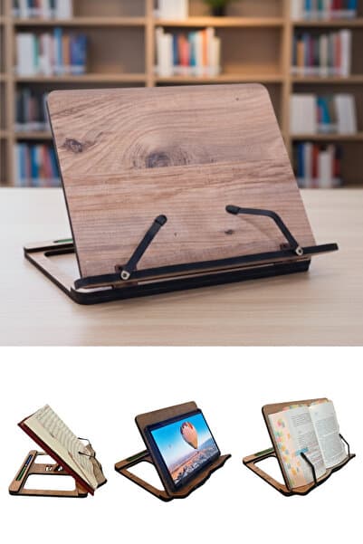 ZV Tasarım Atölyesi Ahşap Kitap Okuma Standı Tablet Tutucu Kuran Rahlesi Sade Tasarım Özel Kalem Bölmeli