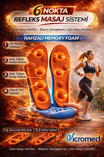 Ortopedik Tabanlık – Şok Emici, Ark ve Topuk Destekli Ayakkabı İçi Tabanlık Memory 6nokta MT7041