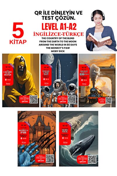 TGR Yayıncılık İngilizce 5'li A1-A2 Seviye QR Kod ile Dinlemeli ve Alıştırmalı Hikaye Seti