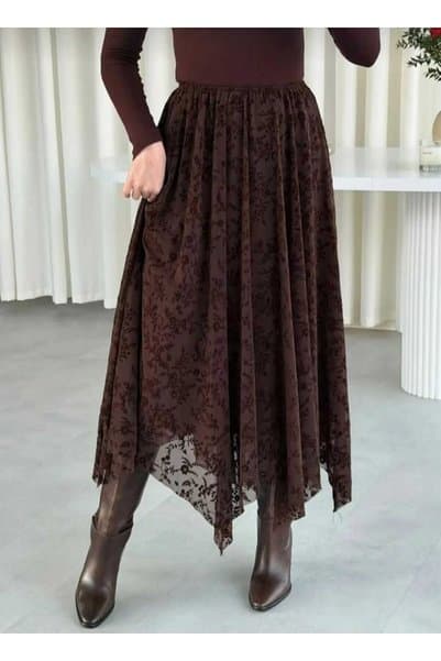 Moda Krash FLOK BASKILI TREND TÜL ETEK