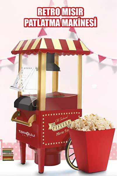 Teknoloji Gelsin Mısır Patlatma Makinesi Yeni Nesil Yağsız & Sağlıklı Retro Popcorn Ev-Ofis Şık Tasarım 40 cm