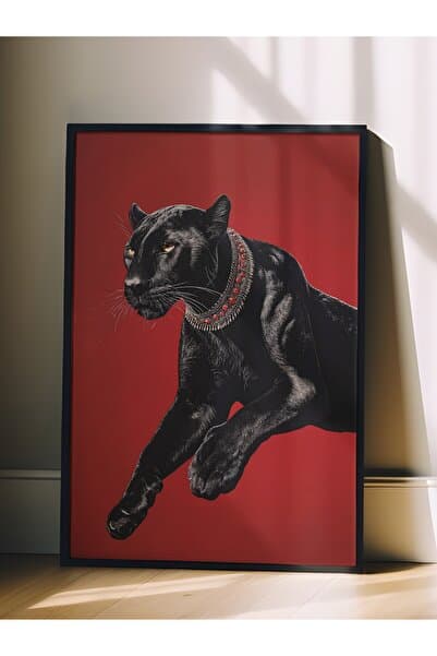 postifull Duvar Tablosu, Siyah Çerçeveli Tablo ve Poster, Ritüel Serisi, Leopar Tablo, NO:115261